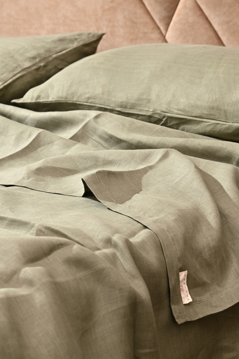 King Size Olive Green Hemp Bedsheet Set - Bugyal