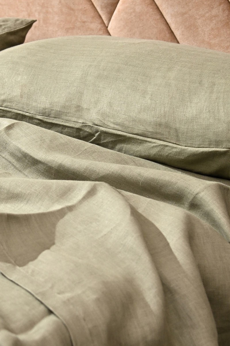 King Size Olive Green Hemp Bedsheet Set - Bugyal