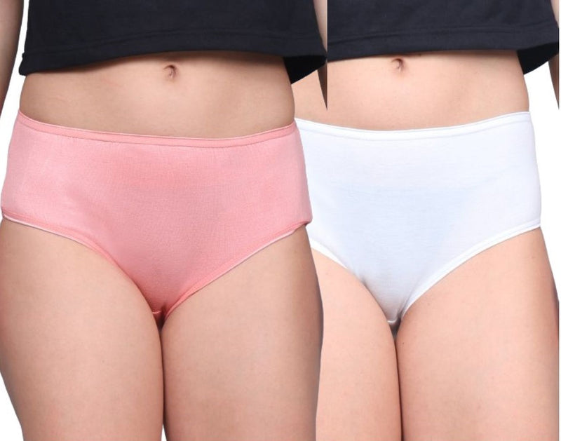 Bamboology Anti-Bacterial Bamboo Fabric Mid Rise Women Underwear | Peach & White | Pack Of 2