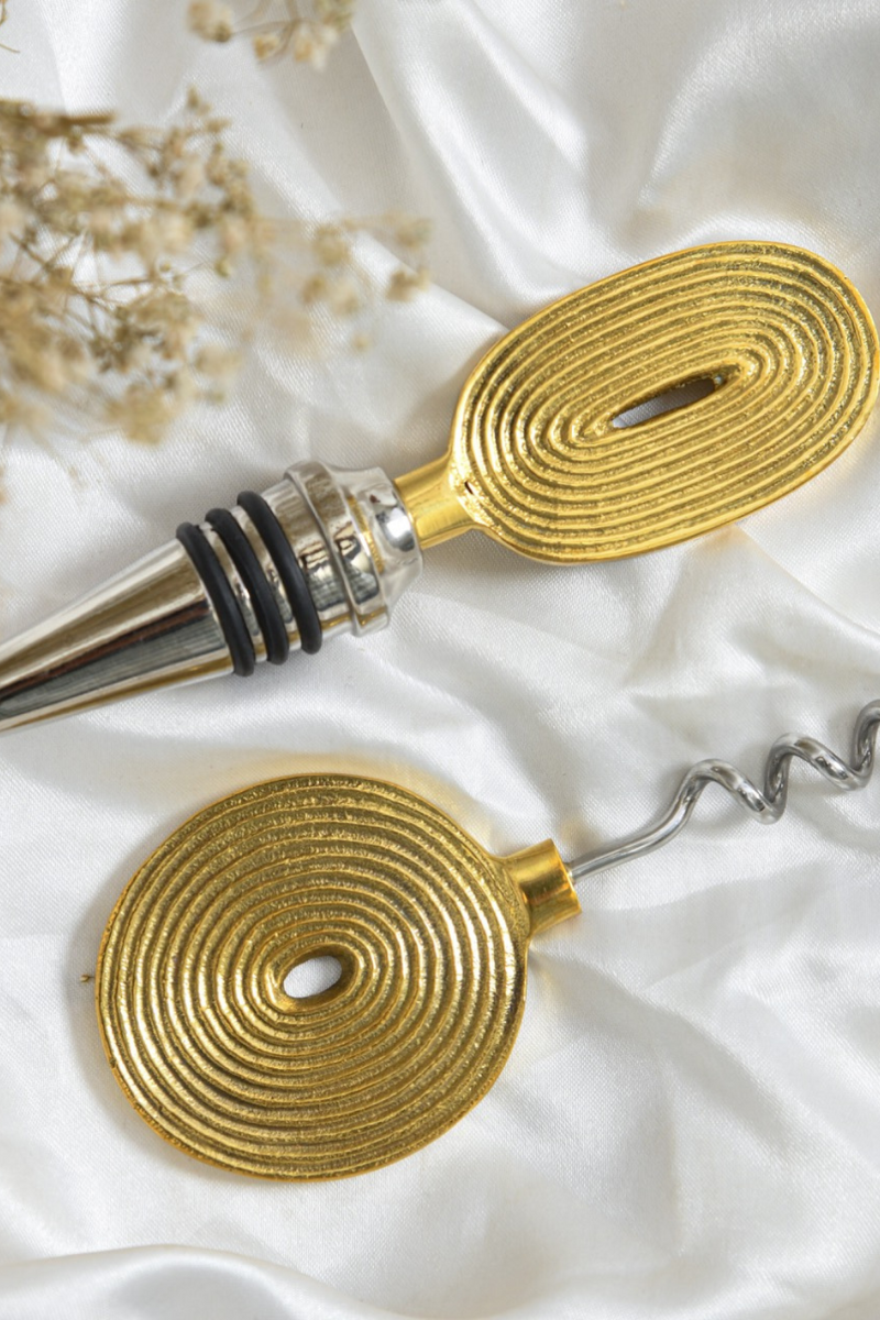 Ekaantrik Brass Wine Cork and Opener Set