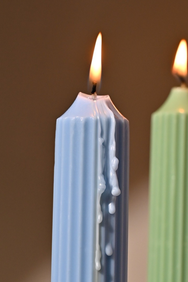 Ribbed Tall Candles | Unscented Soy wax | Available in assorted Colors | Set of 2