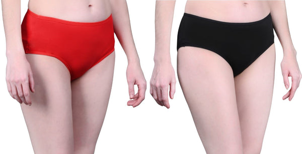 Bamboo Fabric Mid Rise Underwear For Women's | Red & Black |  Pack of 2