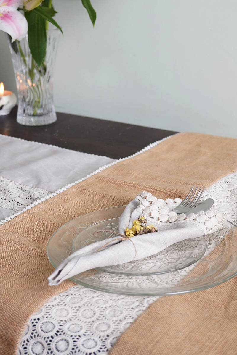 Hemp and Jute Reversible Table Runner with Lace detailing