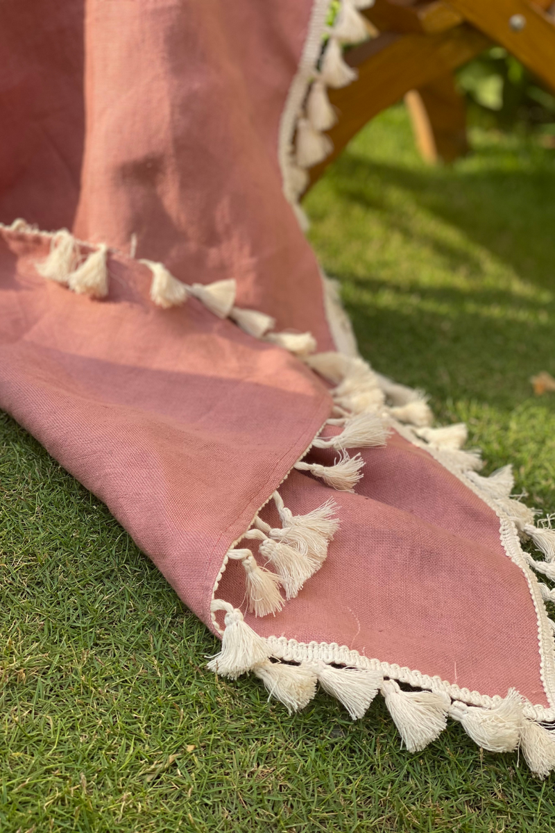 Pure Hemp Table Runner with Cotton Tassel Lace