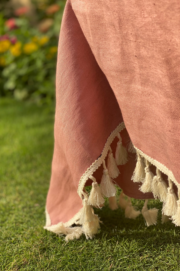 Pure Hemp Table Runner with Cotton Tassel Lace