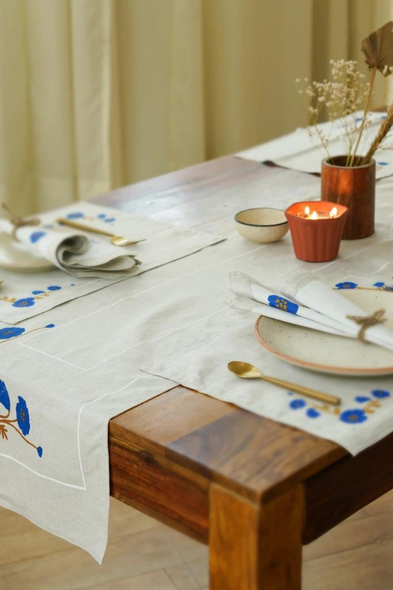 Pure Hemp table Runner with Floral detailing| LIMITED EDITION