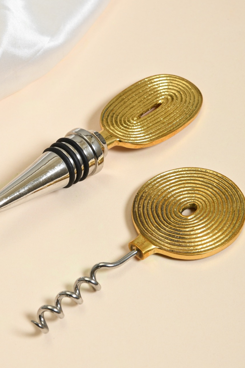 Ekaantrik Brass Wine Cork and Opener Set