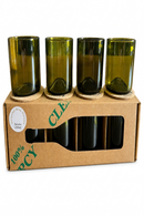 O.U.A.T. Olive Upcycled Drinking Glasses - Set of 4 | 250 ml Each | Handcrafted from Reclaimed Olive Wine Bottles | Includes Natural Cork Coasters