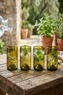 O.U.A.T. Olive Upcycled Drinking Glasses - Set of 4 | 250 ml Each | Handcrafted from Reclaimed Olive Wine Bottles | Includes Natural Cork Coasters