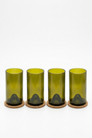 O.U.A.T. Olive Upcycled Drinking Glasses - Set of 4 | 250 ml Each | Handcrafted from Reclaimed Olive Wine Bottles | Includes Natural Cork Coasters