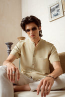 Vasudhaa Vastrram Vihay - men's organic ivory Organic Linen and bamboo half sleeve shirt