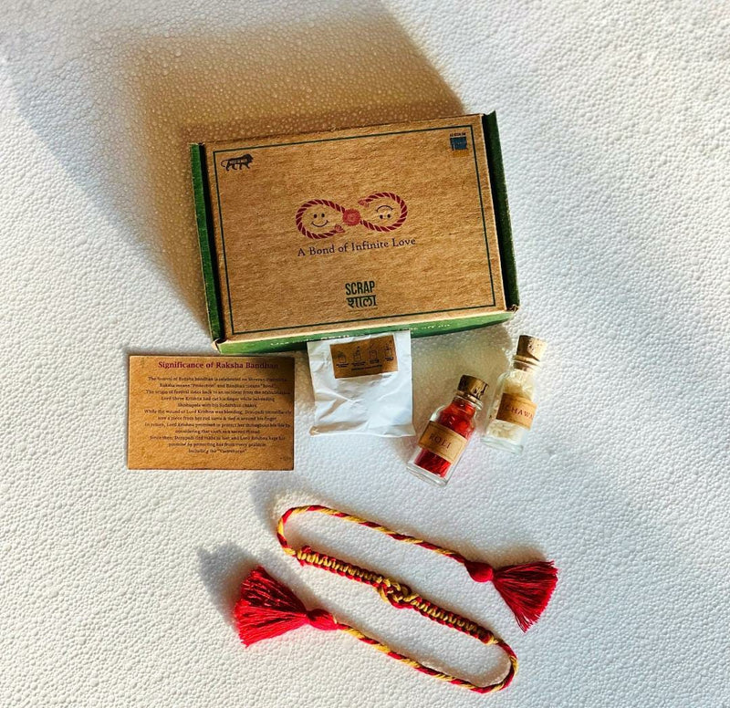 Scrapshala Handmade Minimalist Anant Sutra Plantable Seed Rakhi Box with Roli-Chawal Tulsi Plant