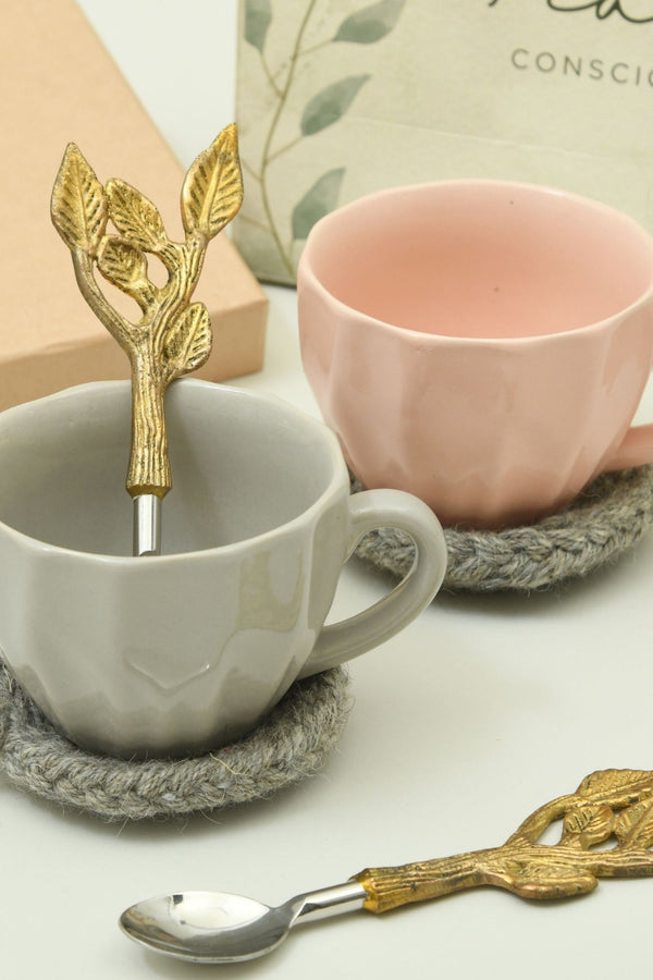 Tea for Two | Cups, coasters and brass spoons | Eco-friendly Gift Hamper