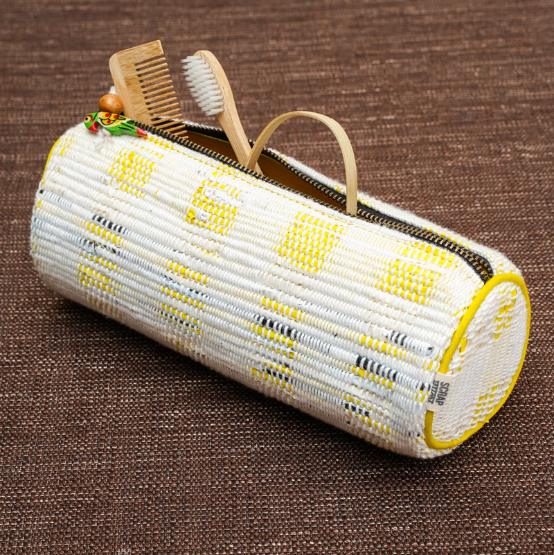 Upcycled yellow zip pouch | Multipurpose | Metal zipper | Spacious | Light weight | Handcrafted