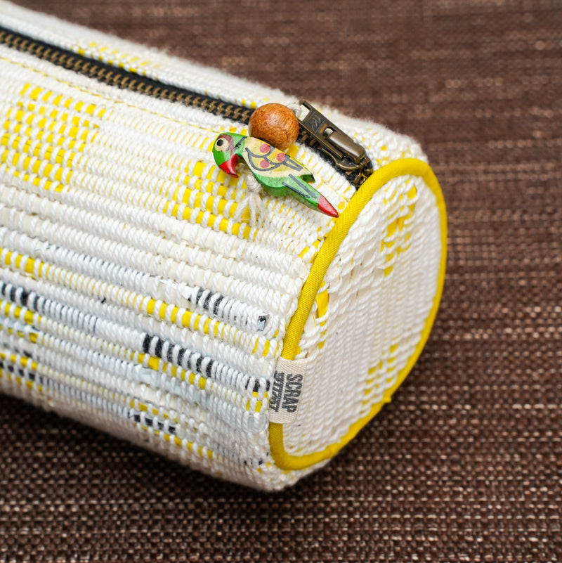 Upcycled yellow zip pouch | Multipurpose | Metal zipper | Spacious | Light weight | Handcrafted