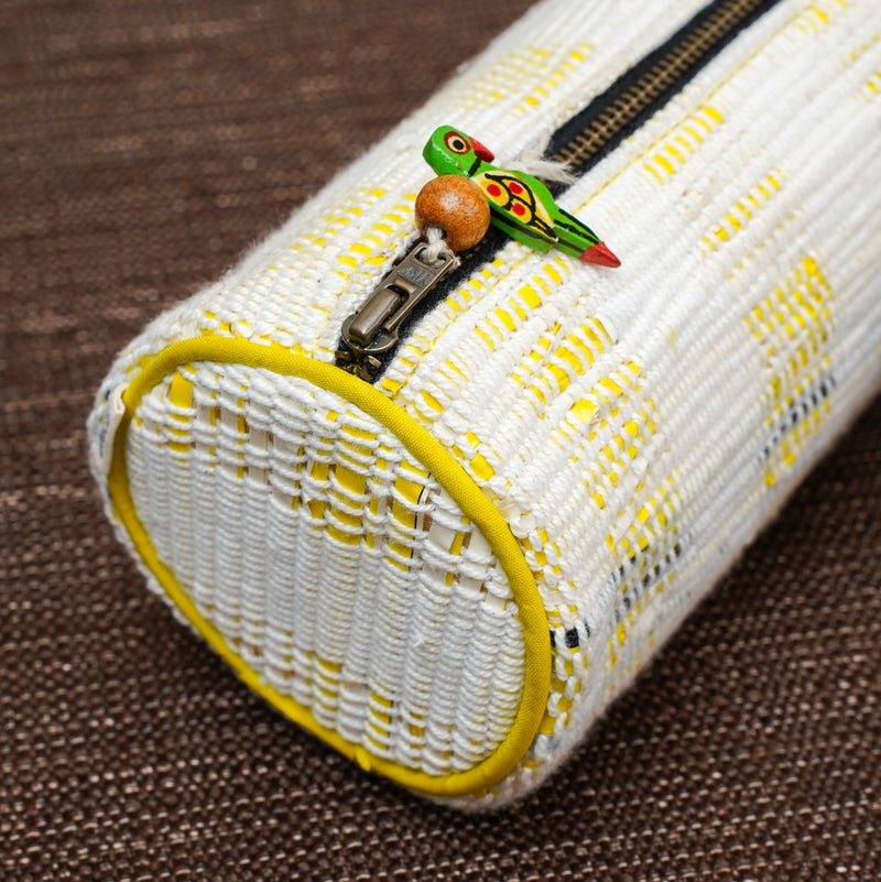 Upcycled yellow zip pouch | Multipurpose | Metal zipper | Spacious | Light weight | Handcrafted