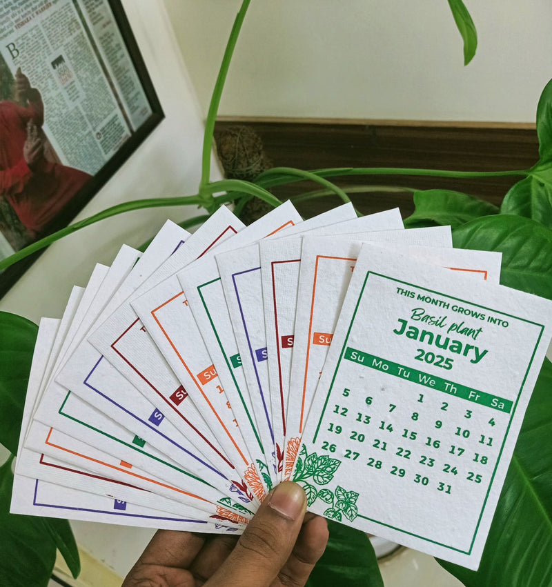 Plantable Calendar 2025 | Seed Paper | Eco-friendly | With wooden easel stand | Sustainable Gifting | Made in India