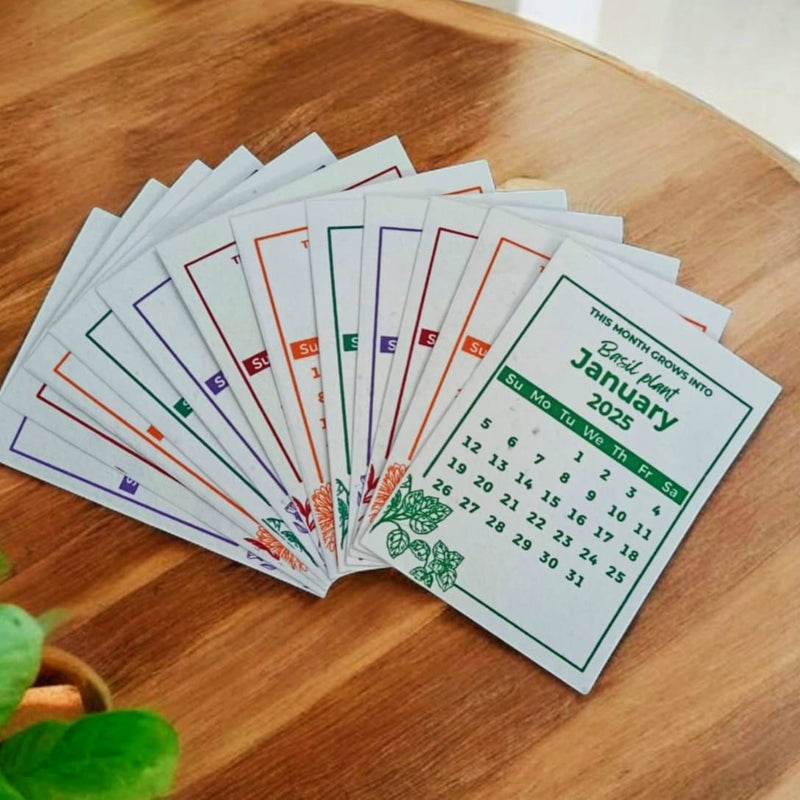 Plantable Calendar 2025 | Seed Paper | Eco-friendly | With wooden easel stand | Sustainable Gifting | Made in India