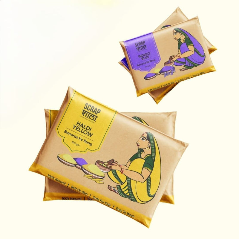 Scrapshala Holi Milan Gift Box | Four Packs of Natural Gulaal | Thandai Mix | Safe for Kids | Handmade in Banaras