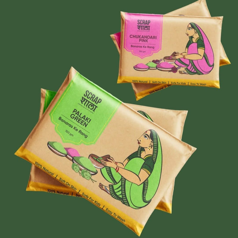 Scrapshala Holi Milan Gift Box | Four Packs of Natural Gulaal | Thandai Mix | Safe for Kids | Handmade in Banaras