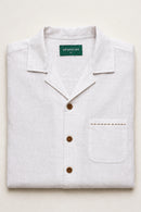 Venhoma Linen Men's White Embroidered  Cuban Shirt