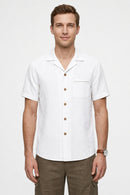 Venhoma Linen Men's White Embroidered  Cuban Shirt