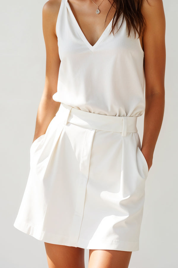 Studio Amala Cloud Kiss White Linen Mini Skirt