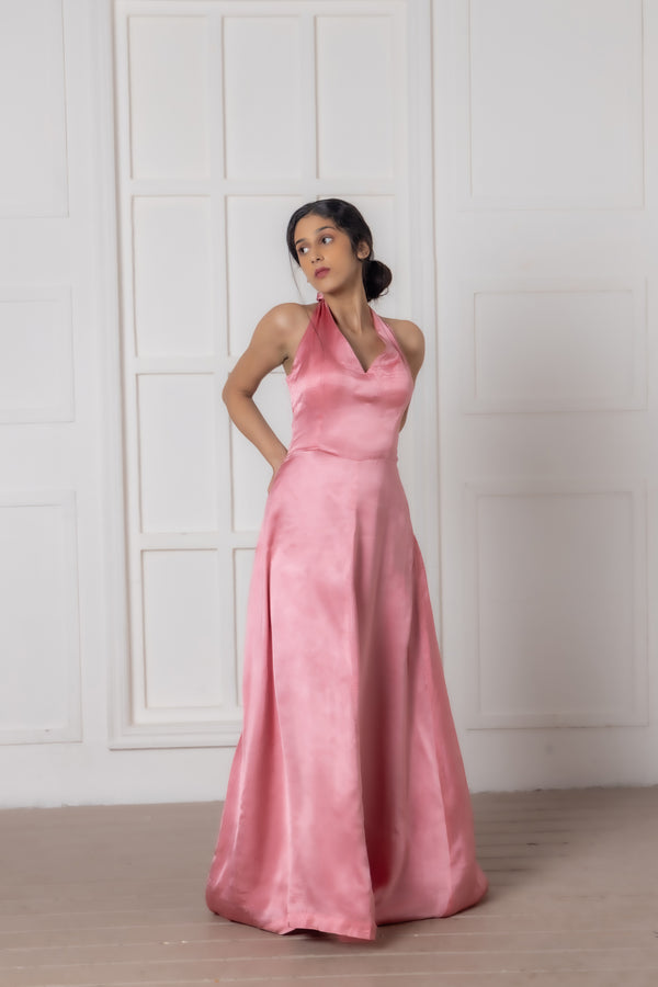 Wild Passion Women Cupro Satin Pink Gown