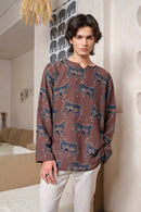 Vasudhaa Vastrram Yog - men's organic cow block printed lycoell and linen full sleeve kurta