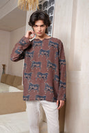 Vasudhaa Vastrram Yog - men's organic cow block printed lycoell and linen full sleeve kurta