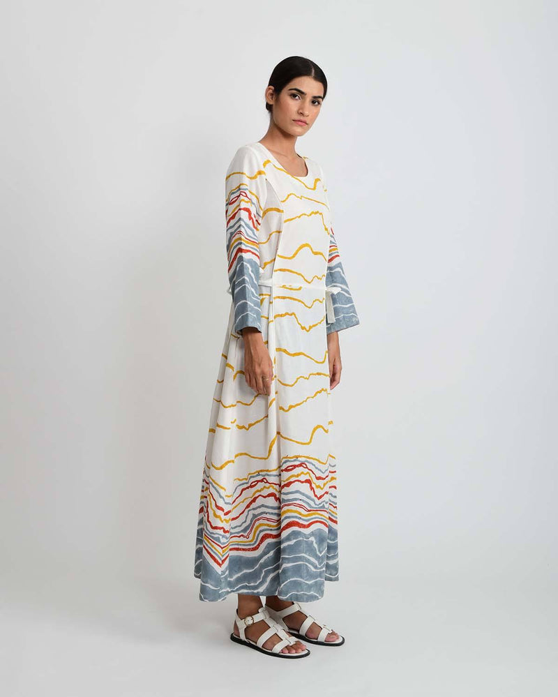 Rias Jaipur  Earth Shell Tie Up Dress in Handloom Cotton and Bamboo Blend