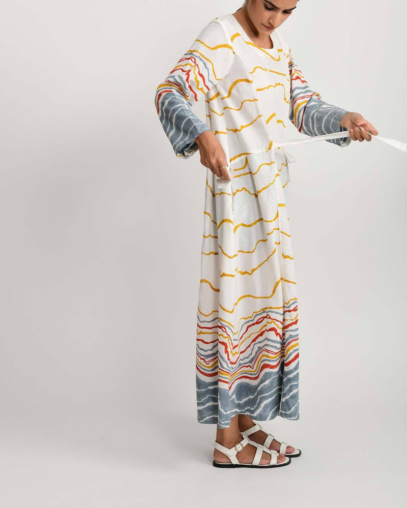 Rias Jaipur  Earth Shell Tie Up Dress in Handloom Cotton and Bamboo Blend