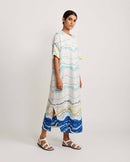 Rias Jaipur  Blue Ocean Long Dress in Handloom Cotton and Bamboo Blend