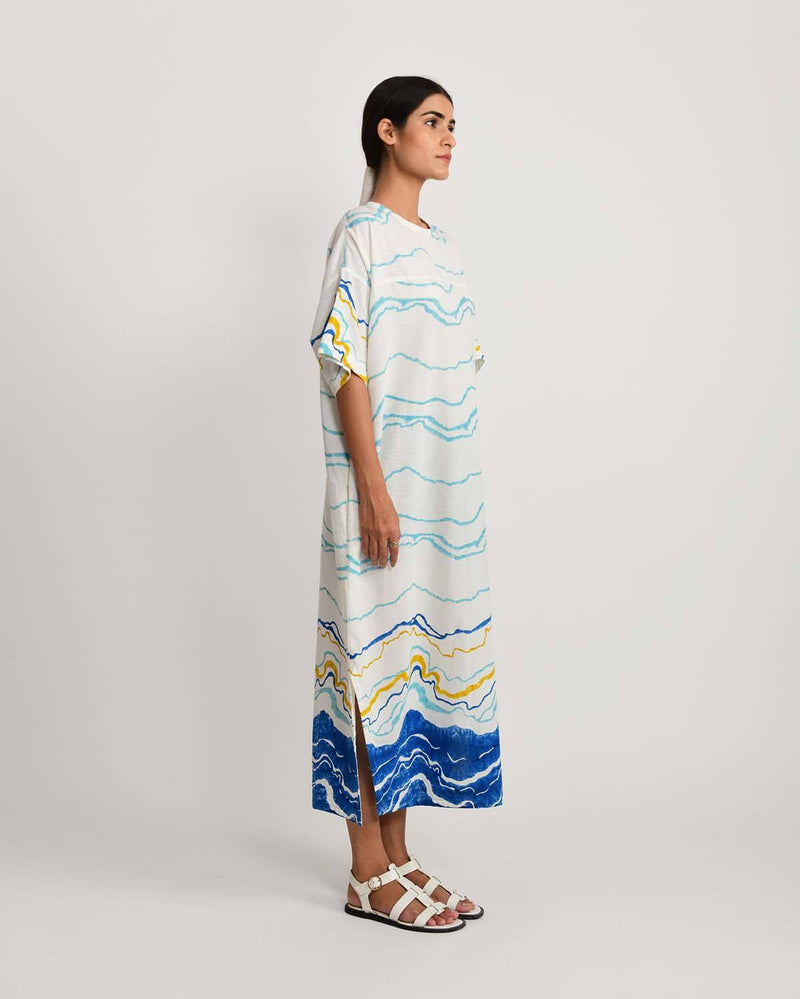 Rias Jaipur  Blue Ocean Long Dress in Handloom Cotton and Bamboo Blend