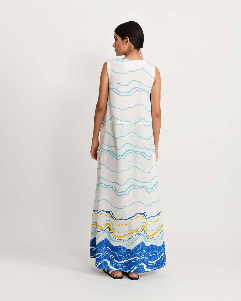 Rias Jaipur  Blue Ocean Big Pocket Dress in Handloom Cotton and Bamboo Blend
