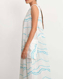 Rias Jaipur  Blue Ocean Big Pocket Dress in Handloom Cotton and Bamboo Blend