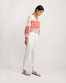 Rias Jaipur  Salmon Flow Crop Top in Handloom Cotton and Bamboo Blend