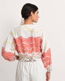 Rias Jaipur  Salmon Flow Crop Top in Handloom Cotton and Bamboo Blend