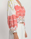 Rias Jaipur  Salmon Flow Crop Top in Handloom Cotton and Bamboo Blend