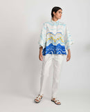 Rias Jaipur  Blue Ocean Pleated Top in Handloom Cotton and Bamboo Blend