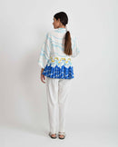 Rias Jaipur  Blue Ocean Pleated Top in Handloom Cotton and Bamboo Blend