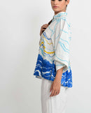 Rias Jaipur  Blue Ocean Pleated Top in Handloom Cotton and Bamboo Blend