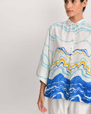 Rias Jaipur  Blue Ocean Pleated Top in Handloom Cotton and Bamboo Blend