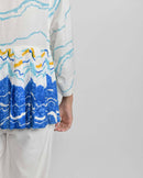 Rias Jaipur  Blue Ocean Pleated Top in Handloom Cotton and Bamboo Blend