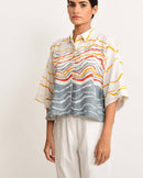 Rias Jaipur  Crested Crop Top in Handloom Cotton and Bamboo Blend