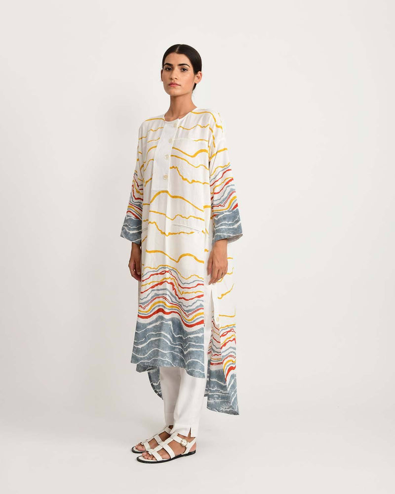 Rias Jaipur  Earth Fossil side open Kurta in Handloom Cotton and Bamboo Blend