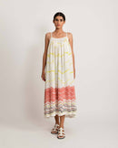 Rias Jaipur  Salmon Gather Mid Dress in Handloom Cotton and Bamboo Blend