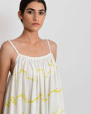 Rias Jaipur  Salmon Gather Mid Dress in Handloom Cotton and Bamboo Blend