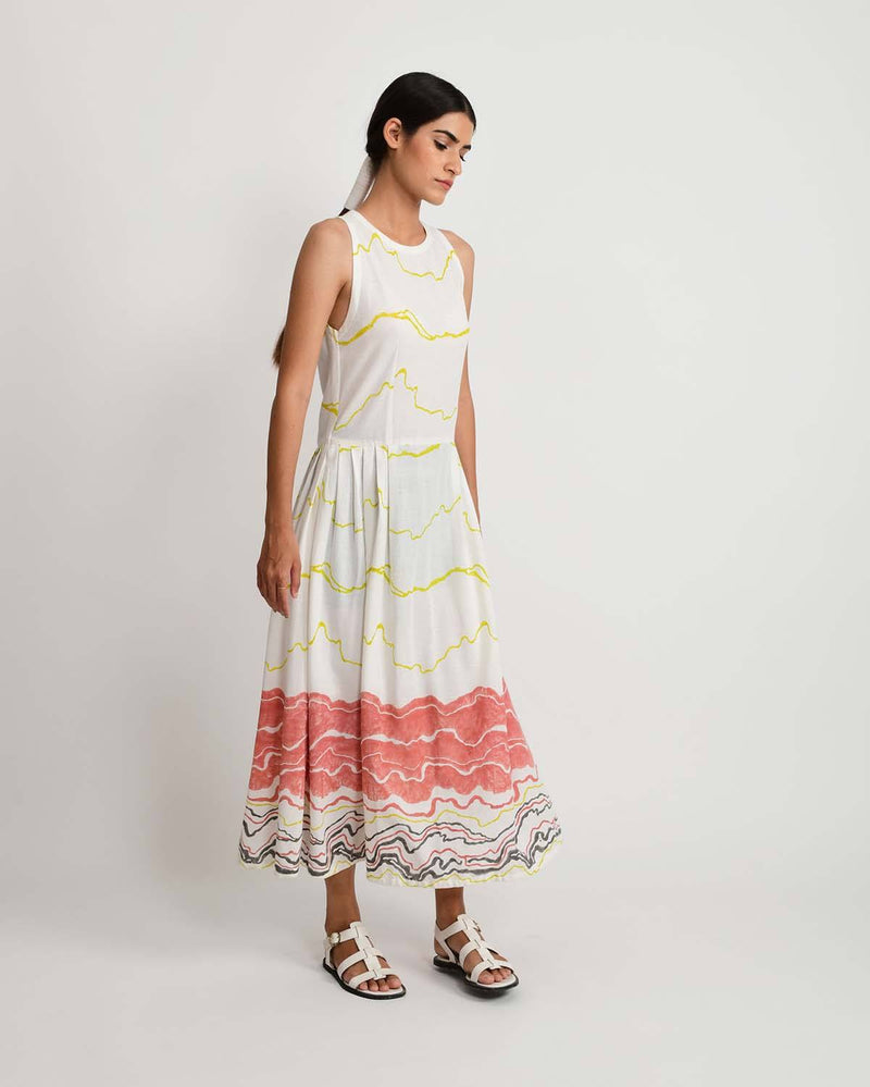 Rias Jaipur  Salmon Pleated Dress in Handloom Cotton and Bamboo Blend