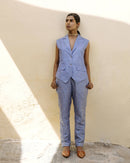 Vintage faux flaps silk Notch Collar Vest Unisex